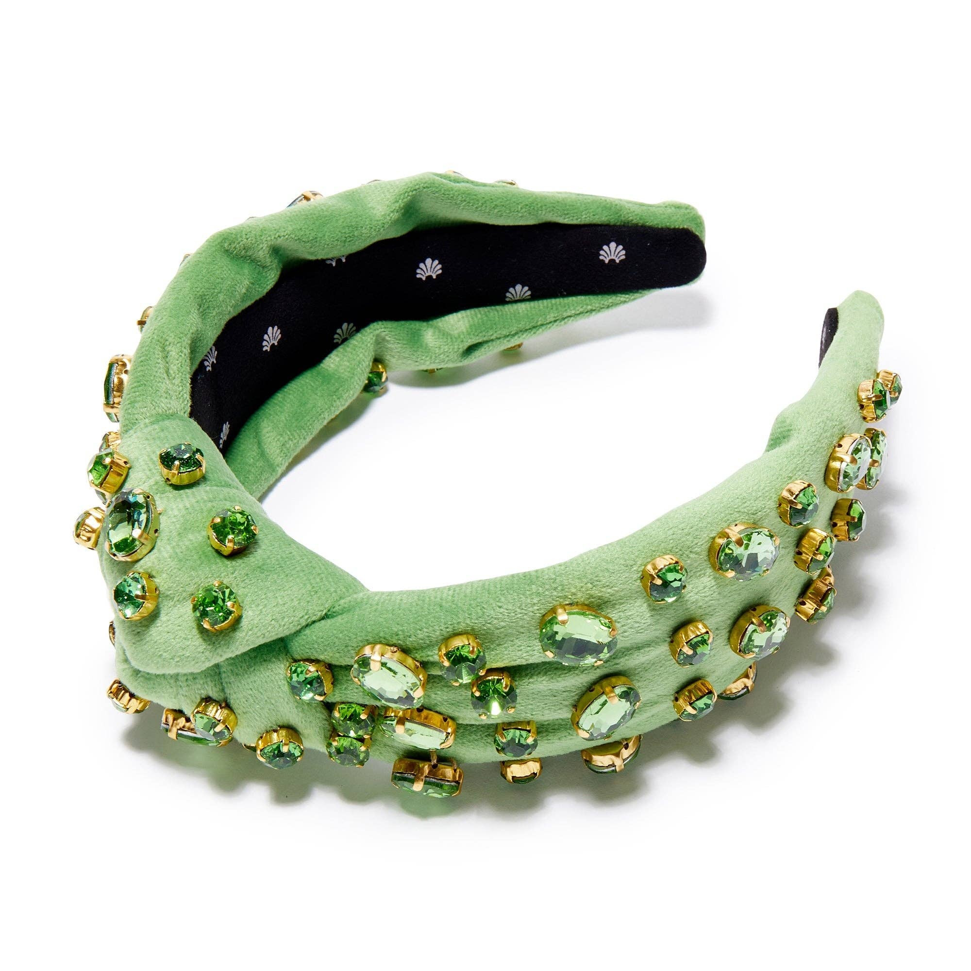 August Peridot Oval Crystal Velvet Knotted Headband | Groom  display picture 3